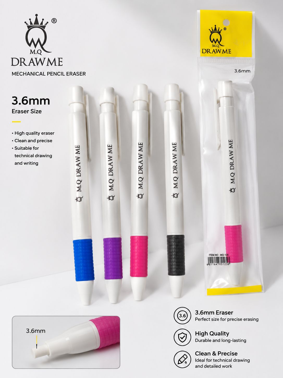 پاک‌کن اتودی 3.6 میلی‌متری MQ DRAW ME پاک‌کن فشاری طراحی و نقشه‌کشی